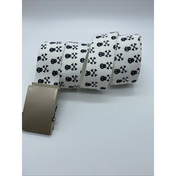 Pieces White Black Skull Cross Bones Bermuda Belt Men's Size M End to End 39" - Picture 2 of 12
